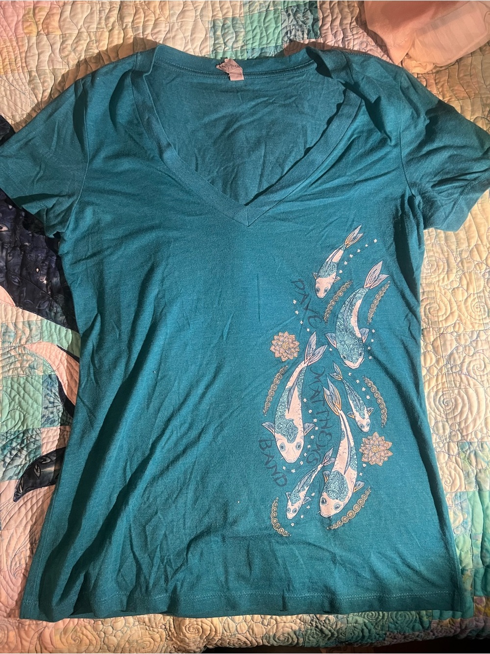 Dave Matthews Band concert T-Shirt in Teal with Koi Fish Print